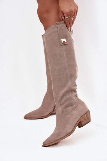Cappuccino kleurige warme cowboystijl lange laarzen van kunstleer Zazoo 4224 2