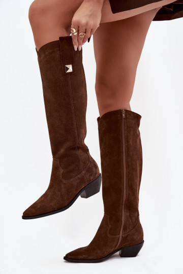 Bottes longues en simili cuir couleur chocolat style cowboy Zazoo 4224