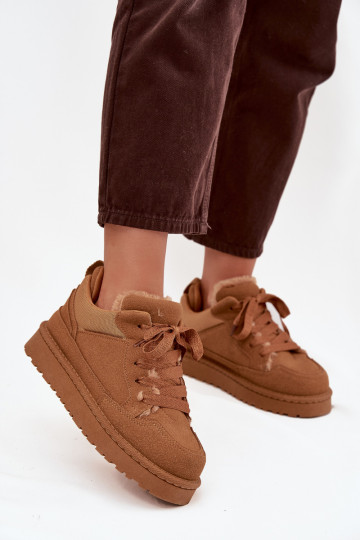 Sneakers model schoenen Dames opInarmen met bont erin bruine kleur Cyrissa