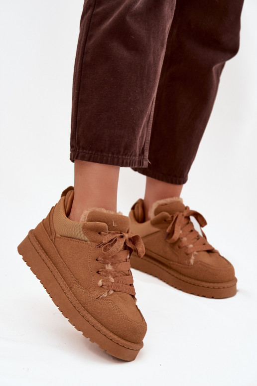 Sneakers model schoenen Dames opInarmen met bont erin bruine kleur Cyrissa Sneakers model schoenen Dames opInarmen met bont erin bruine kleur Cyrissa