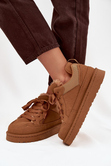 Sneakers model schoenen Dames opInarmen met bont erin bruine kleur Cyrissa 2