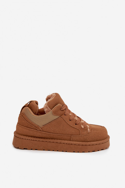 Sneakers model schoenen Dames opInarmen met bont erin bruine kleur Cyrissa Sneakers model schoenen Dames opInarmen met bont erin bruine kleur Cyrissa