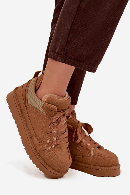 Sneakers model schoenen Dames opInarmen met bont erin bruine kleur Cyrissa Sneakers model schoenen Dames opInarmen met bont erin bruine kleur Cyrissa