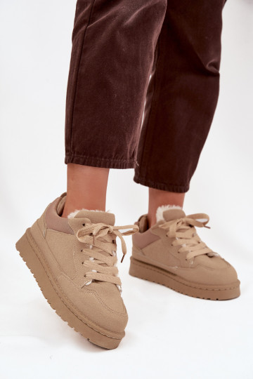 Sneakers model schoenen Dames opInarmen met bont erin beige Cyrissa 2