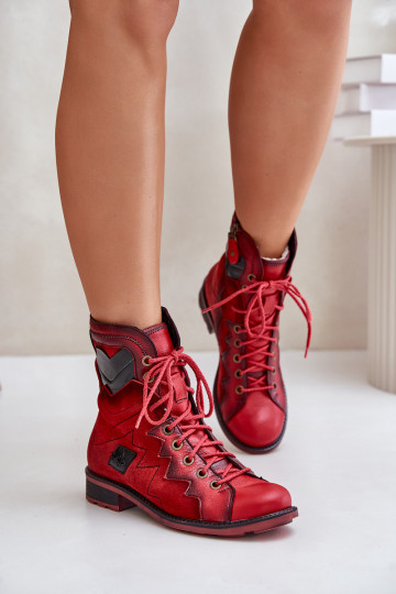 Leer opInarmen Dameslaarzen met brede hakken Het heeftciejka 06106-08 rood