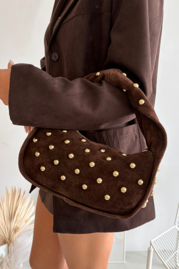 Natürliche Wildleder Schokoladenhandtasche mit Dekoration Julisse