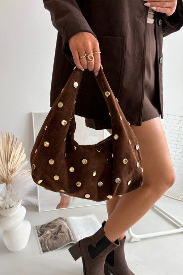 Sac en daim chocolat avec décoration Marisse