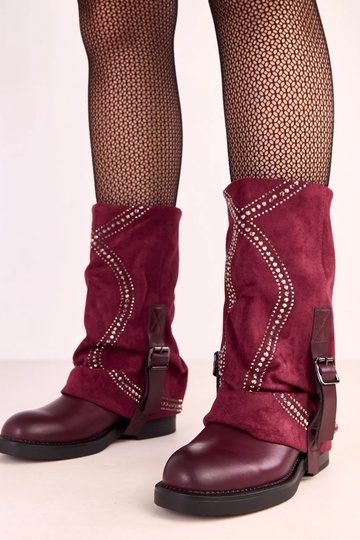 Bottines bordaux avec tige retournée, ornées de zircon Ginny