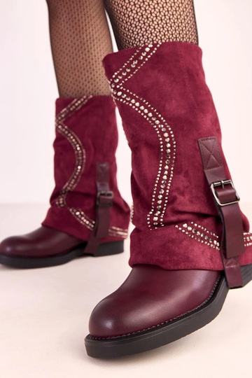 Bordeauxfarbene Stiefeletten mit offener Ferse, verziert mit Zirkonia Ginny 2