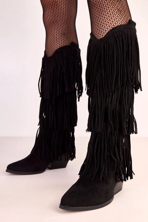 Bottes cowboy noires avec franges Ivia