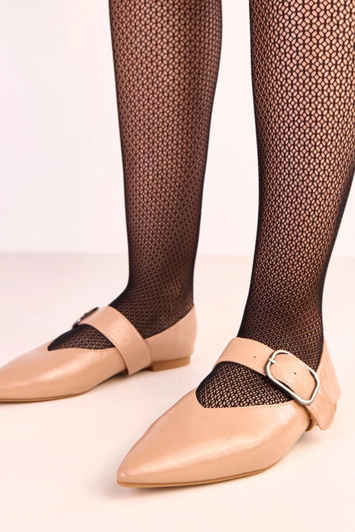 Sandfarbene Ballerinas mit Schnalle Lena