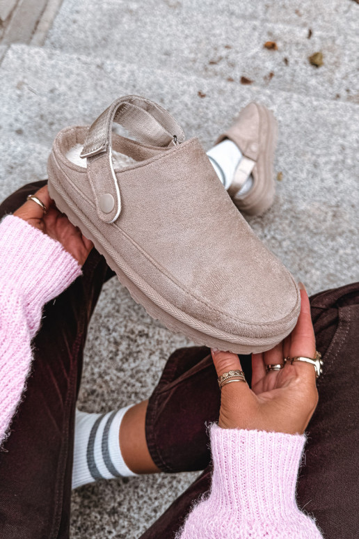 Dames warme pantoffels met bont aan de binnenkant en platform zandkleur Azida