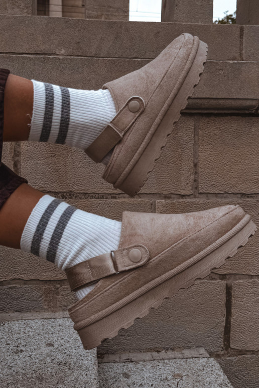 Pantoufles chaudes pour femmes avec fourrure à l'intérieur et plateforme couleur sable Azida