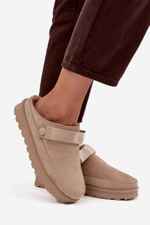 Damen warme Hausschuhe mit Fell innen und Plattform in Sandfarbe Azida