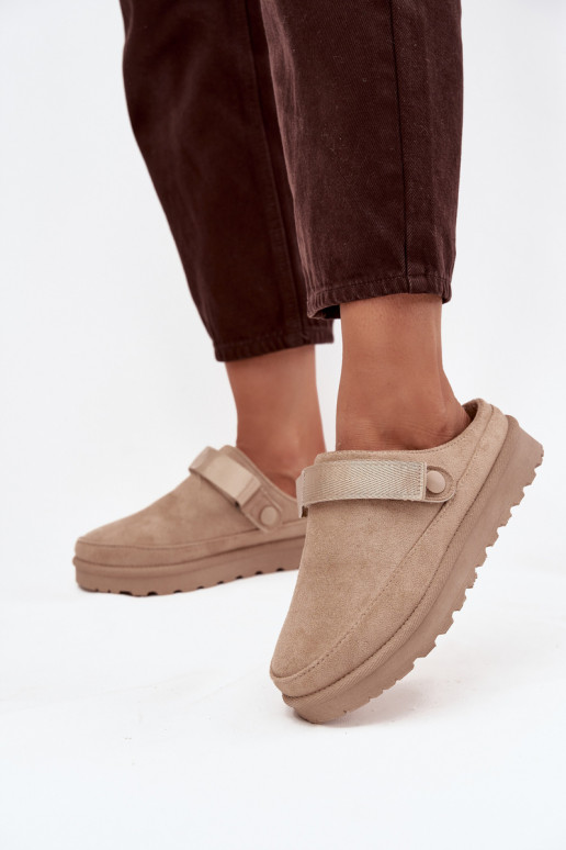 Pantoufles chaudes pour femmes avec fourrure à l'intérieur et plateforme couleur sable Azida