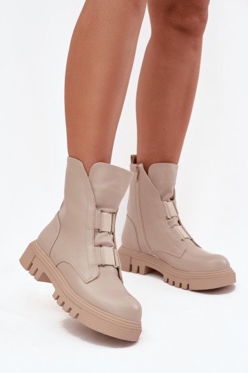 Bottes de travail chaudes pour femmes jusqu'à la cheville en cuir synthétique, couleur ivoire Tai doitiléra