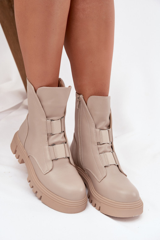 réchauffer Bottines de travail Féminin Au Château Eko Peau couleur ivoire Il fautilyra