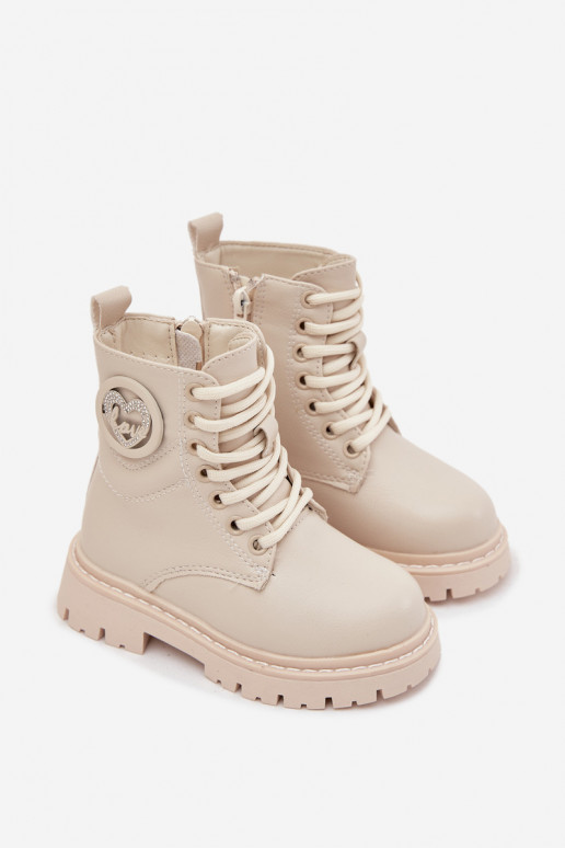 Bottes Puéril réchauffer avec de la fourrure à l intérieur avec des ornements LOVE beige Rosaira