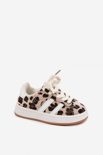 Turnschuhe Sneakers Stilvollllschuhe Kindisch mit Leopardenfellmuster Beige Amelle 2