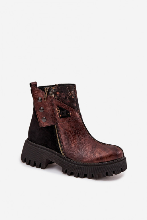 Peau réchauffer Bottes avec une plateforme Et des talons plats Il fautciejka 06140-02 marron Peau réchauffer Bottes avec une plateforme Et des talons plats Il fautciejka 06140-02 marron