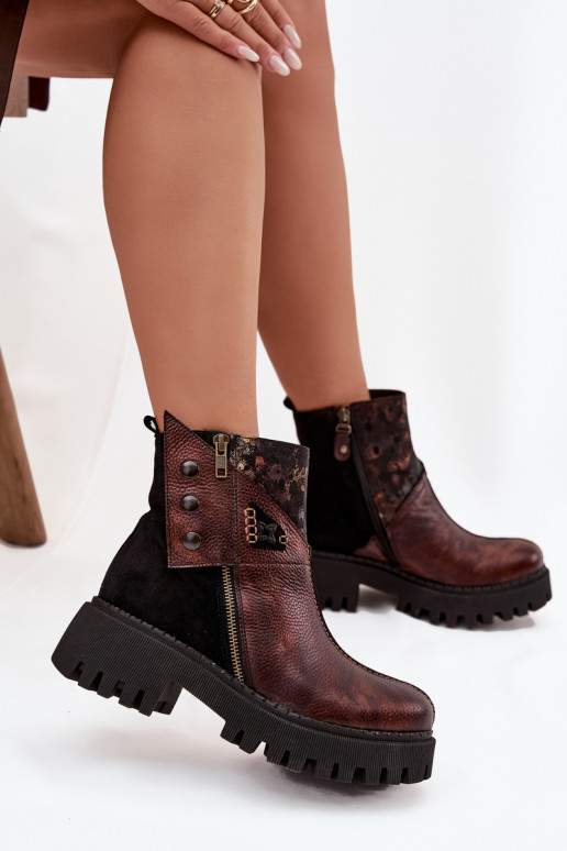 Haut sich Zuarm laufen Stiefel mit einer Plattform Und flache Absätze Es mussciejka 06140-02 braune Farbe