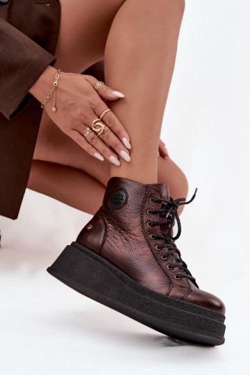 Leer Laarzen met platform Het heeftciejka 06309-32 metallic kleuren Brąz