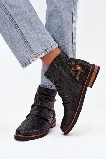 Peau Bottes avec des éléments ajourés Il fautciejka 05922-01 couleur noire