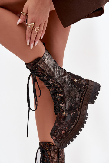 Bottes pour femmes bottes d équitation hautes Il fautciejka 06203-32 brun-couleur dorée