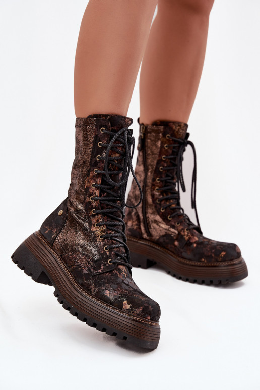 Damenstiefel hohe Reitstiefel Es mussciejka 06203-32 braun-goldene Farbe