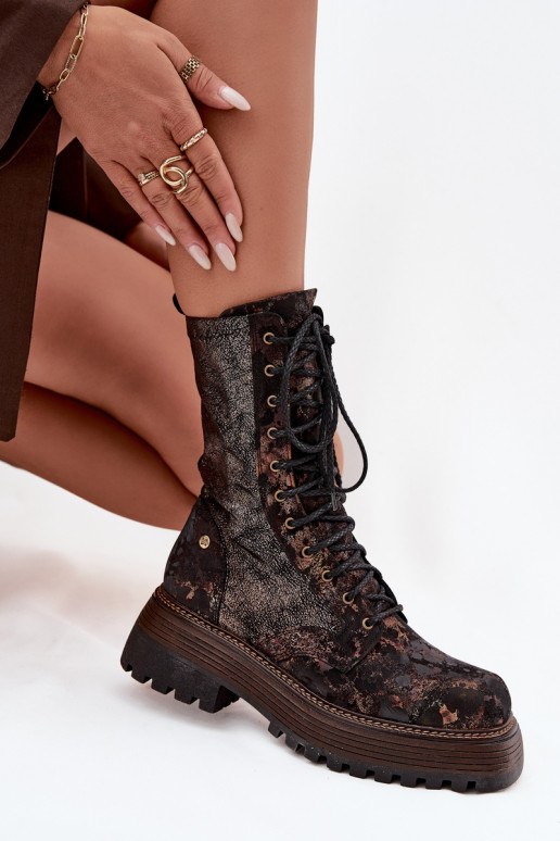 Dameslaarzen hoge rijlaarzen Het heeftciejka 06203-32 bruin-gouden kleur