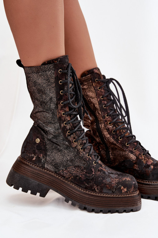 Bottes pour femmes bottes d équitation hautes Il fautciejka 06203-32 brun-couleur dorée