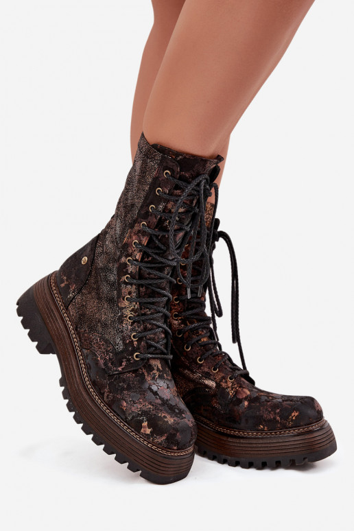 Bottes pour femmes bottes d équitation hautes Il fautciejka 06203-32 brun-couleur dorée