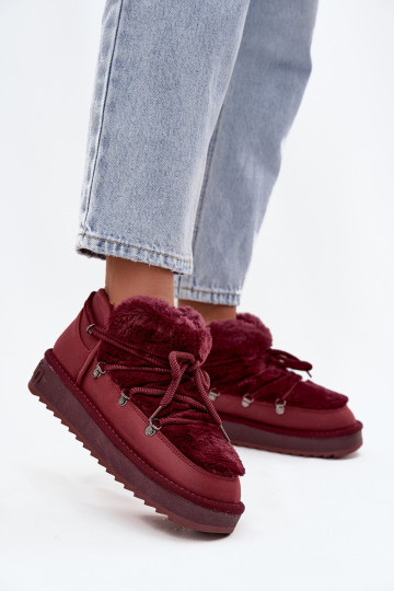 Faible Bottes de neige avec une plateforme avec un manteau de fourrure D.Franklin DFSH370011 Bourgogne