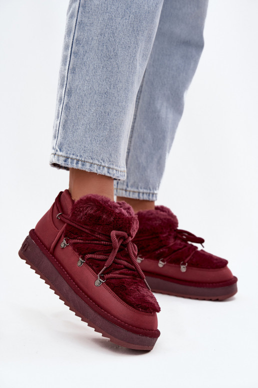 Niedrig Schneestiefel mit einer Plattform mit Pelzmantel D.Franklin DFSH370011 Burgund