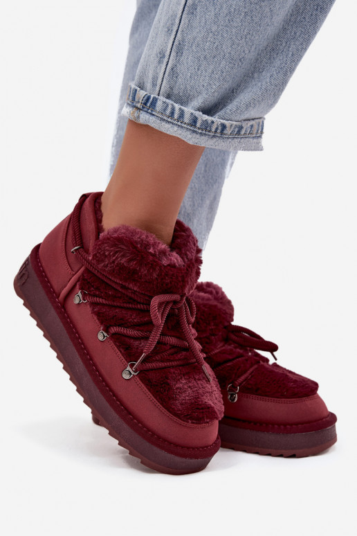 Niedrig Schneestiefel mit einer Plattform mit Pelzmantel D.Franklin DFSH370011 Burgund