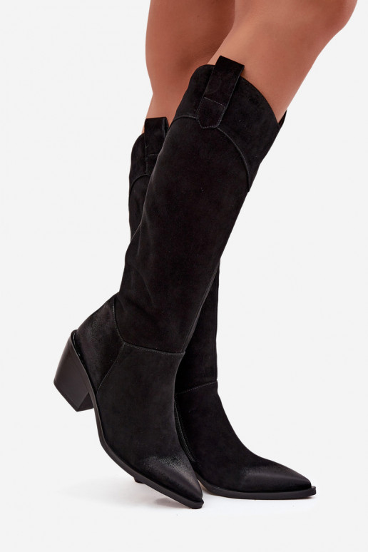 Stiefel CoZuboy-Stil Feminin mit AbsätzenErmöglichtturalnego aus INildlederu Artiker 57C0232 schZuarze Farbe