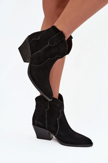 Instap cowboystijl dames enkellaarsjes van natuurlijk suede Beretta zwart