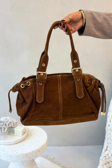 Braune Wildlederhandtasche Ovelia 2
