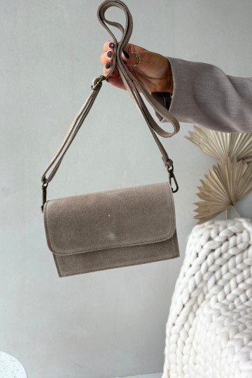 Elfenbeinfarbene Handtasche mit Natursuede-Einsatz Mirine