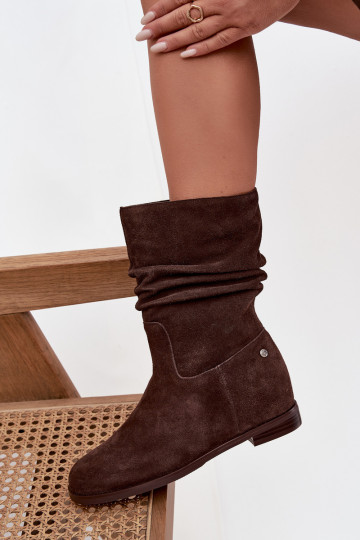 Leer Suede schoenen Dames Met ruches opInarmen Het heeftciejka K7211-02 CzekoladoIne