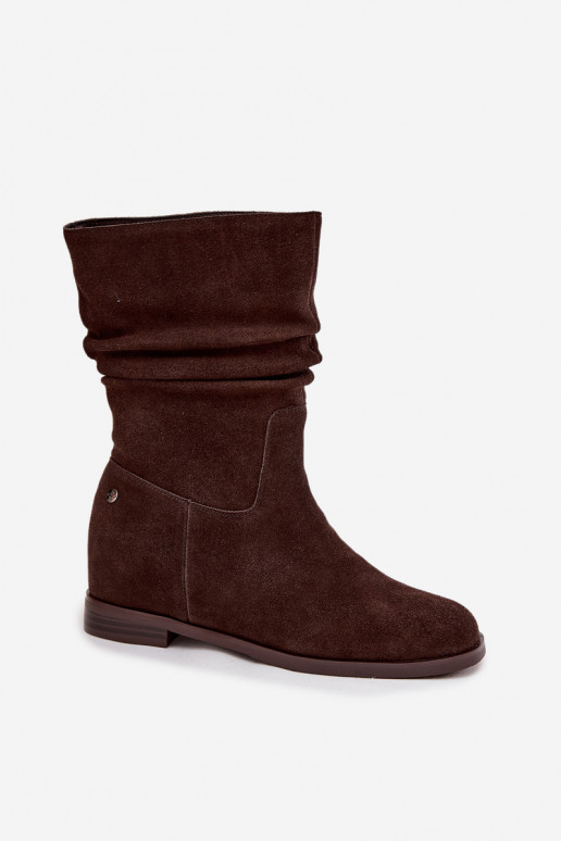 Leer Suede schoenen Dames Met ruches opInarmen Het heeftciejka K7211-02 CzekoladoIne