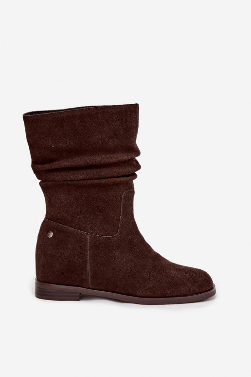Leer Suede schoenen Dames Met ruches opInarmen Het heeftciejka K7211-02 CzekoladoIne