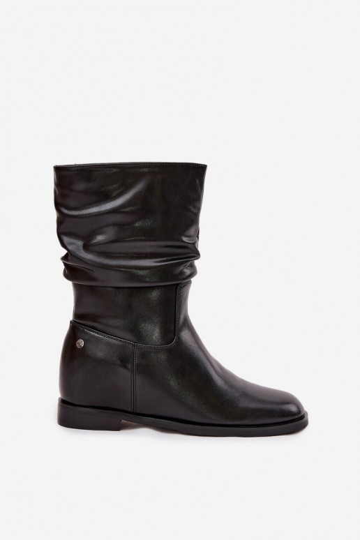 Peau Bottes pour femmes Avec des volants réchauffer Il fautciejka K7211-01 couleur noire