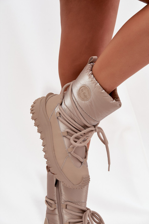 Peau Bottes de neige avec une plateforme Lee Cooper LCJ-25-12-3663 beige-couleur dorée Peau Bottes de neige avec une plateforme Lee Cooper LCJ-25-12-3663 beige-couleur dorée