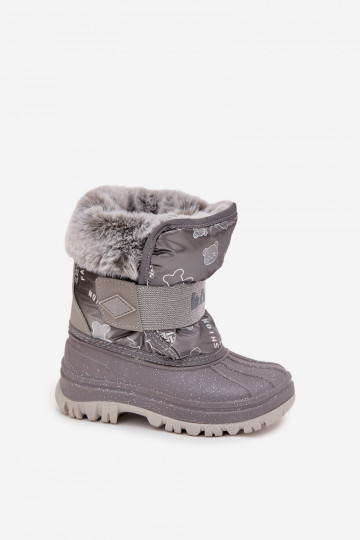 Bottes de neige pour enfants Lee Cooper LCJ-25-10-3788 en gris avec fourrure et attaches velcro