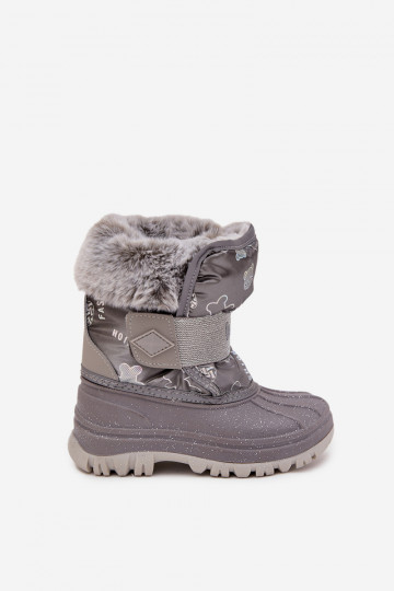 Bottes de neige pour enfants Lee Cooper LCJ-25-10-3788 en gris avec fourrure et attaches velcro 2