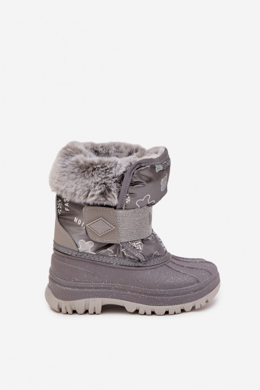 SnoInboots voor kinderen met bont met zelfklevende bevestigingsmiddelen Lee Cooper LCJ-25-10-3788 grijs