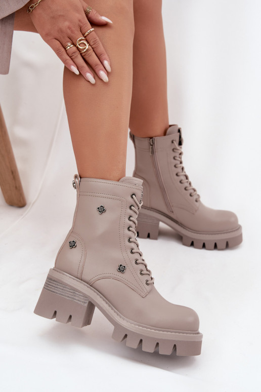 Peau Bottines de travail Féminin KlockePrzypinkami Artiker 57C0181 beige