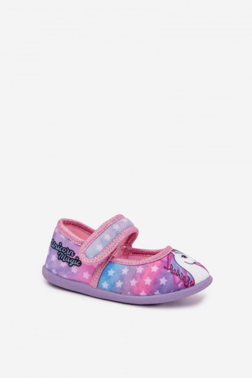 ballerines Chaussons Dla DzieÀczynek avec attaches adhésives UNICORN couleur rose Silviera