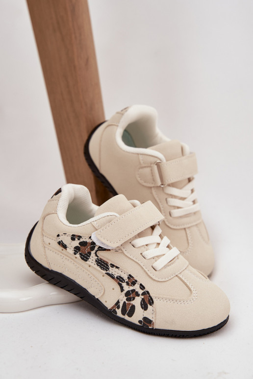 chaussures Baskets pour enfantsavec fermoir adhésifem beige et des écrits Perrin